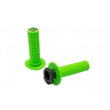 TORC1 RACING DEFY LOCK ON MX GRIPS HALF WAFFLE GREEN (4 STROKE THROTTLE CAMS)