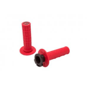 TORC1 RACING DEFY LOCK ON MX GRIPS HALF WAFFLE RED (4 STROKE THROTTLE CAMS)